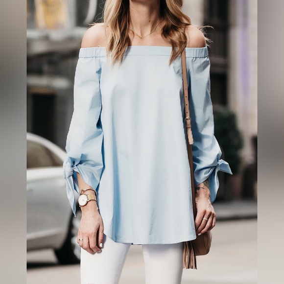 BNWOT Tibi Off-the-Shoulder Cotton Poplin Tunic - Picture 2 of 8